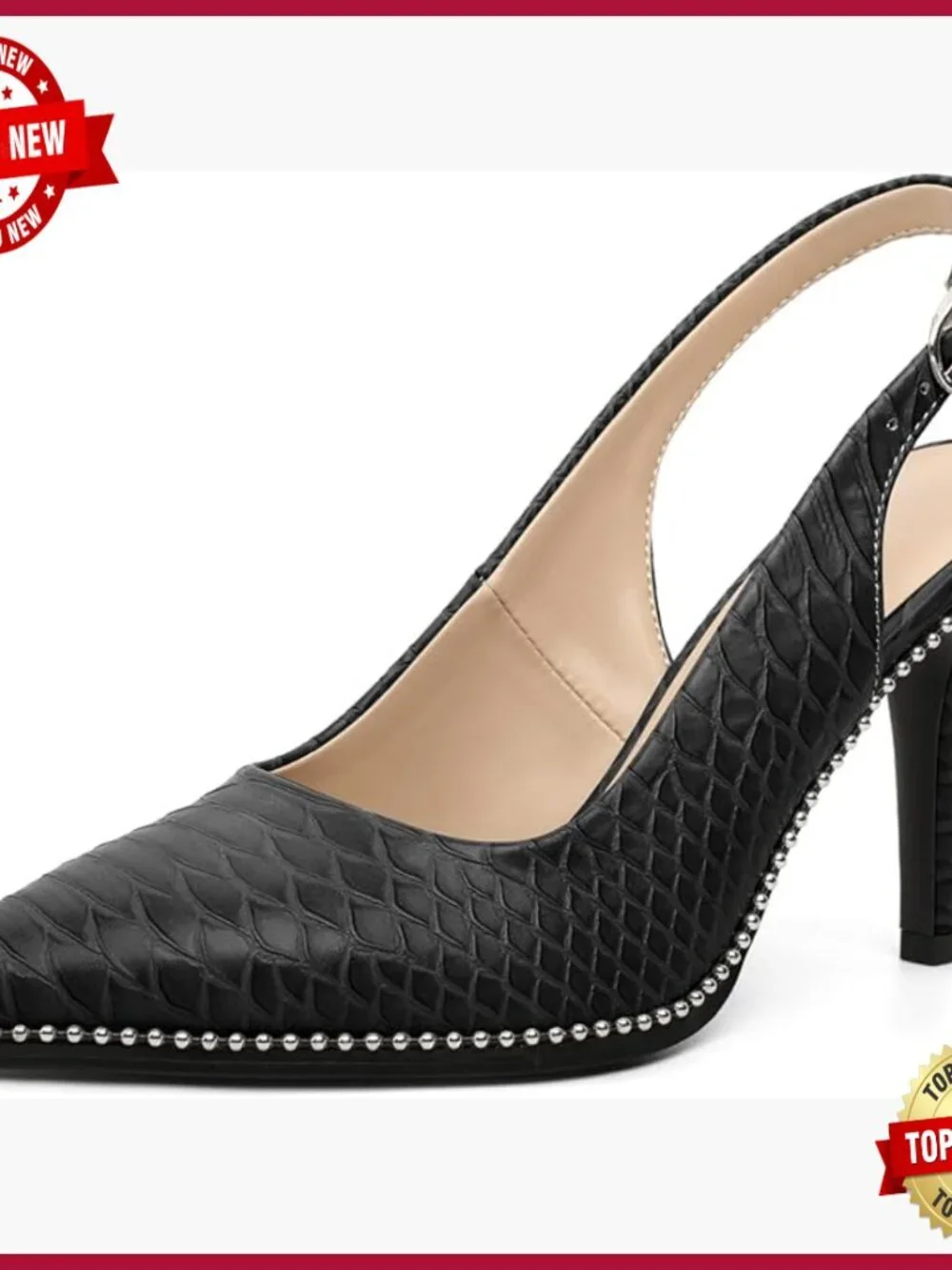 Patent Leather Pumps 3.5 Inch Heels Slingback Ankle Strap Beaded Size 5-13
